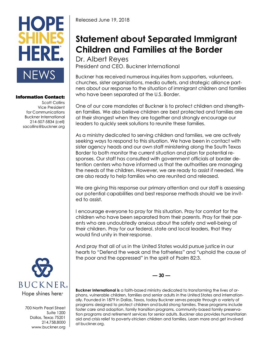 statement about separated immigrant children and families