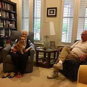 Odis and Gwen Skinner of Buckner Villas with their dog, Lyric.