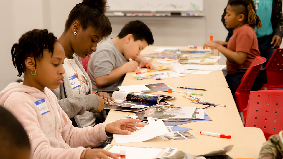 students at the buckner family hope center created art projects during spring break