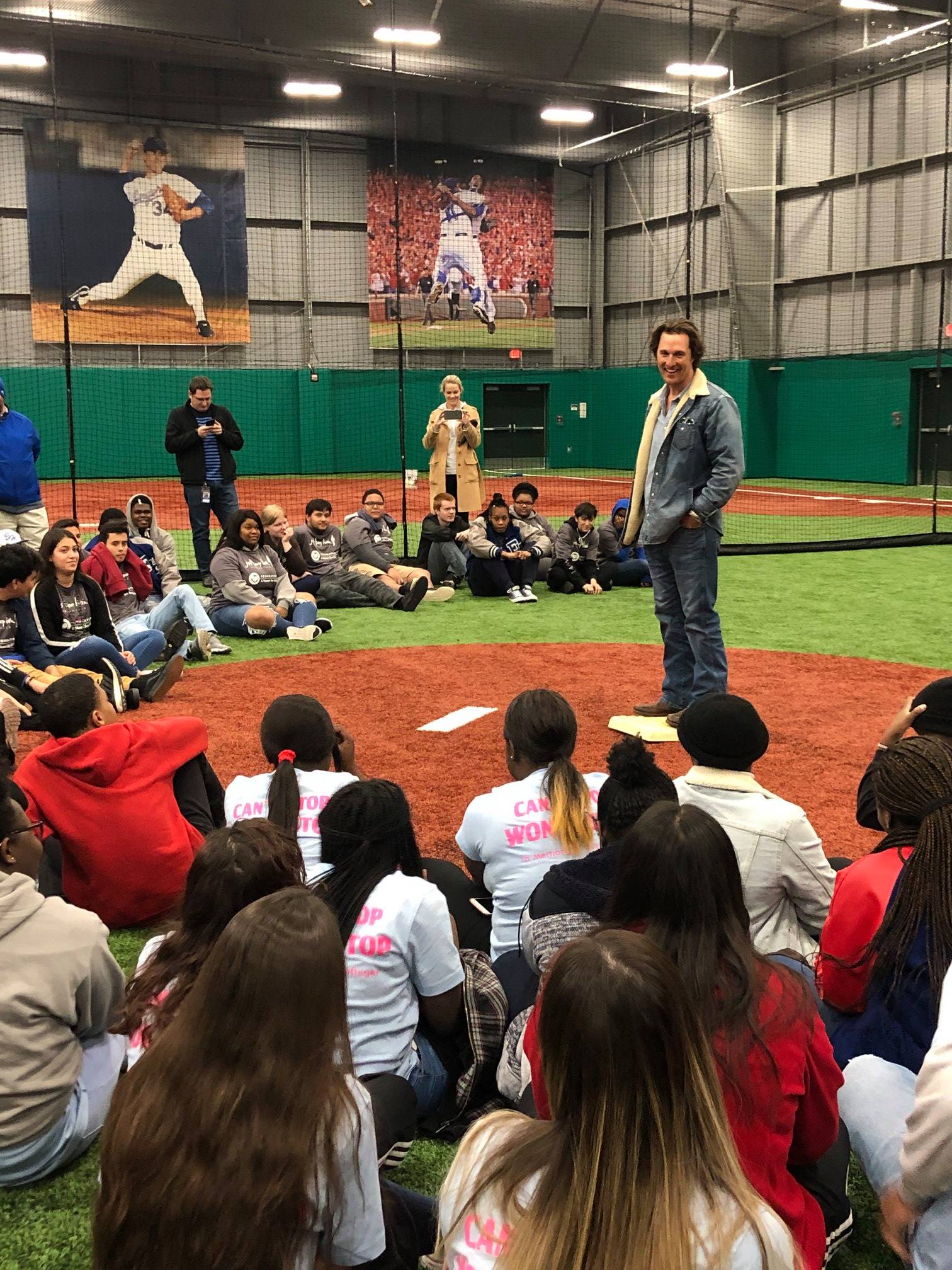 matthew-mcconaughey-speaks-with-students-involved-with-the-buckner-family-hope-center-at-the-texas-rangers-mlb-youth-academy