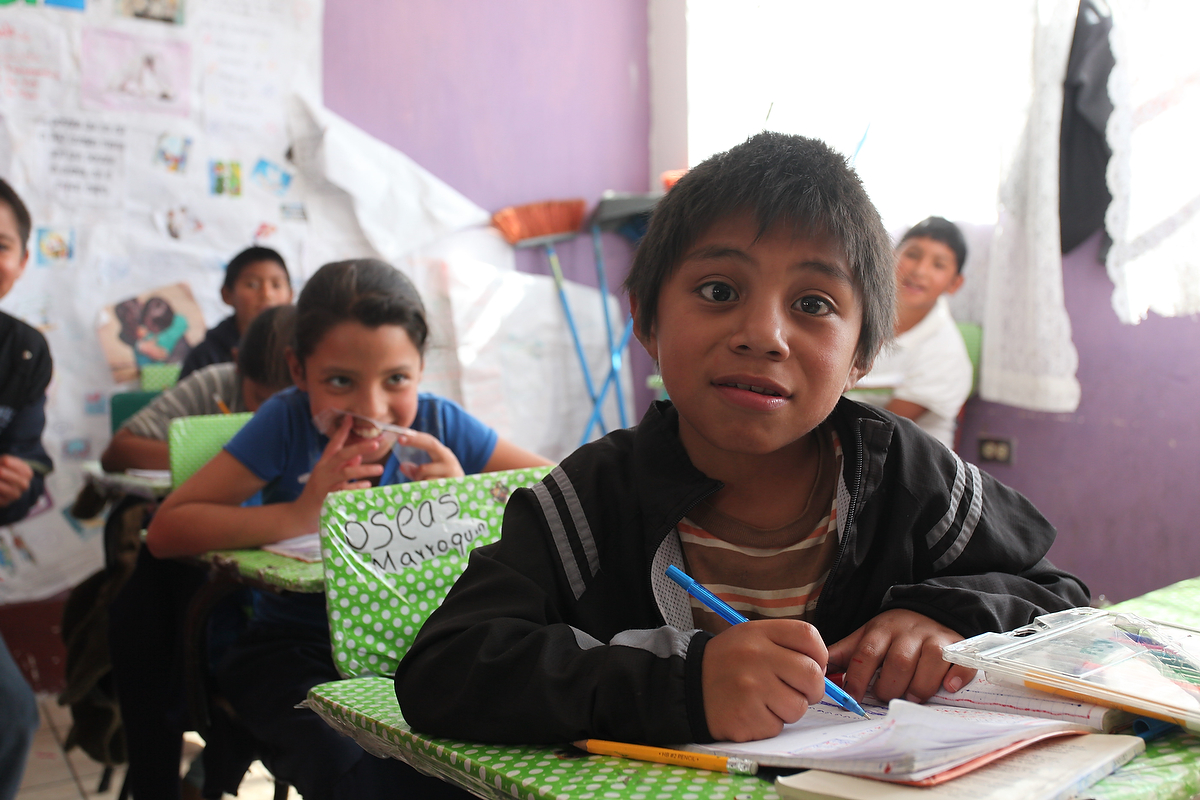 Oseas Marroquin, 8, at his school in Puerta Negra in Guatemala. Oseas lost an eye when he was four years old in an accident involving a machete. He received an implant through a donor with Buckner when he was seven. His family is under case management with Buckner Guatemala. February 23, 2016 Photographs by Misty Keasler